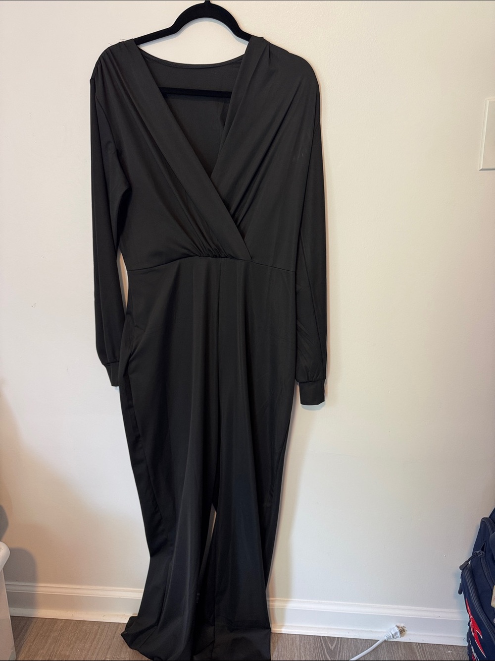 Amazon Black Long-Sleeve Wrap Jumpsuit Dress